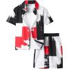 imageVerdusa Boys 2 Piece Set Colorblock Button Down Collar Neck Short Sleeve Shirt with High Waist ShortsRed and White