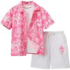 imageVerdusa Boys Tropical Print 2 Piece Outfit Collar Button Front Shirt and Shorts SetMulticolor