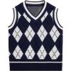 imageVerdusa Boys V Neck Argyle Print Knitted Vintage Sweater Vest Casual Sleeveless PulloversBlue Grey