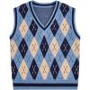 imageVerdusa Boys V Neck Argyle Print Knitted Vintage Sweater Vest Casual Sleeveless PulloversLight Blue