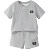 imageVerdusa Toddler Boys Casual 2 Piece Outfit Letter Patched Round Neck Tee Top and Elastic Waist Track Bermuda ShortsGrey