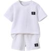 imageVerdusa Toddler Boys Casual 2 Piece Outfit Letter Patched Round Neck Tee Top and Elastic Waist Track Bermuda ShortsWhite