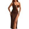 imageVerdusa Womens 3 Piece Elegant Swimwear Bikini Set Asymmetrical Swimsuit with One Shoulder Cover UpBrown