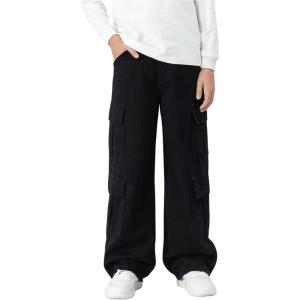 imageVerdusa Boys Casual Elastic Waist Denim Cargo Pants Straight Leg Trousers with PocketBlack