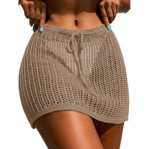 imageVerdusa Womens Tie Front High Waist Crochet Short Beach Skirt Swimsuit Cover UpBrown
