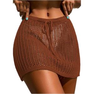 imageVerdusa Womens Tie Front High Waist Crochet Short Beach Skirt Swimsuit Cover UpBurnt Orange
