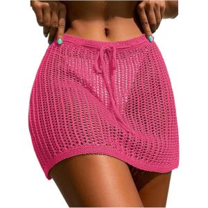 imageVerdusa Womens Tie Front High Waist Crochet Short Beach Skirt Swimsuit Cover UpDark Pink