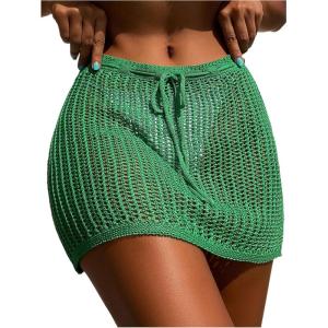 imageVerdusa Womens Tie Front High Waist Crochet Short Beach Skirt Swimsuit Cover UpGreen
