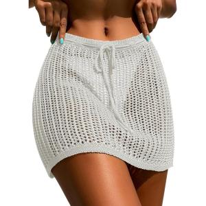 imageVerdusa Womens Tie Front High Waist Crochet Short Beach Skirt Swimsuit Cover UpWhite