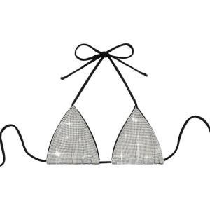 imageVerdusa Womens Triangle Bikini Top Self Tie PU Leather Halter Swim TopGlitter Silver