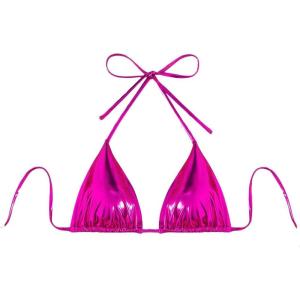 imageVerdusa Womens Triangle Bikini Top Self Tie PU Leather Halter Swim TopHot Pink