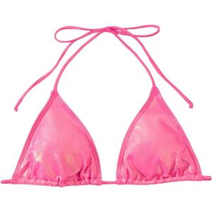 imageVerdusa Womens Triangle Bikini Top Self Tie PU Leather Halter Swim TopPink