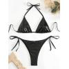 imageVerdusa Womens 2 Piece Bathing Suit Metallic Swimwear Halter String Triangle Bikini SetsBlack