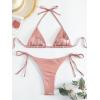 imageVerdusa Womens 2 Piece Bathing Suit Metallic Swimwear Halter String Triangle Bikini SetsPink