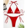 imageVerdusa Womens 2 Piece Bathing Suit Metallic Swimwear Halter String Triangle Bikini SetsRed