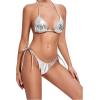 imageVerdusa Womens 2 Piece Bathing Suit Metallic Swimwear Halter String Triangle Bikini SetsSilver
