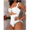 imageVerdusa Womens Cut Out One Piece Swimsuit Frill Trim Tummy Control Bathing SuitWhite