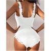 imageVerdusa Womens Cut Out One Piece Swimsuit Frill Trim Tummy Control Bathing SuitWhite