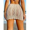 imageVerdusa Womens Hollow Out Knit Scalloped Elastic Waist Swimsuit Beach Cover Up Mini SkirtApricot