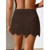 imageVerdusa Womens Hollow Out Knit Scalloped Elastic Waist Swimsuit Beach Cover Up Mini SkirtBrown
