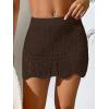 imageVerdusa Womens Hollow Out Knit Scalloped Elastic Waist Swimsuit Beach Cover Up Mini SkirtBrown