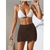 imageVerdusa Womens Hollow Out Knit Scalloped Elastic Waist Swimsuit Beach Cover Up Mini SkirtBrown