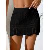 imageVerdusa Womens Hollow Out Knit Scalloped Elastic Waist Swimsuit Beach Cover Up Mini SkirtLight Black
