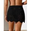 imageVerdusa Womens Hollow Out Knit Scalloped Elastic Waist Swimsuit Beach Cover Up Mini SkirtLight Black