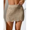 imageVerdusa Womens Hollow Out Knit Scalloped Elastic Waist Swimsuit Beach Cover Up Mini SkirtLight Khaki