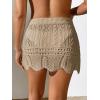 imageVerdusa Womens Hollow Out Knit Scalloped Elastic Waist Swimsuit Beach Cover Up Mini SkirtLight Khaki