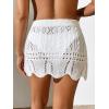 imageVerdusa Womens Hollow Out Knit Scalloped Elastic Waist Swimsuit Beach Cover Up Mini SkirtWhite