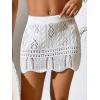 imageVerdusa Womens Hollow Out Knit Scalloped Elastic Waist Swimsuit Beach Cover Up Mini SkirtWhite