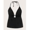 imageVerdusa Womens Tie Front Deep V Neck Sleeveless Split Crop Halter TopBlack