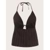 imageVerdusa Womens Tie Front Deep V Neck Sleeveless Split Crop Halter TopChocolate Brown