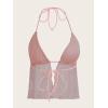 imageVerdusa Womens Tie Front Deep V Neck Sleeveless Split Crop Halter TopMesh Coral Pink