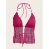 imageVerdusa Womens Tie Front Deep V Neck Sleeveless Split Crop Halter TopMesh Hot Pink