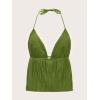 imageVerdusa Womens Tie Front Deep V Neck Sleeveless Split Crop Halter TopOlive Green