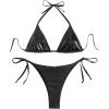 imageVerdusa Womens 2 Piece Bathing Suit Metallic Swimwear Halter String Triangle Bikini SetsBlack