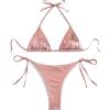 imageVerdusa Womens 2 Piece Bathing Suit Metallic Swimwear Halter String Triangle Bikini SetsPink