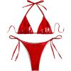 imageVerdusa Womens 2 Piece Bathing Suit Metallic Swimwear Halter String Triangle Bikini SetsRed