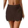 imageVerdusa Womens Hollow Out Knit Scalloped Elastic Waist Swimsuit Beach Cover Up Mini SkirtBrown