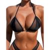 imageVerdusa Womens Mesh Tie Backless Halter Triangle Bikini Top Swimsuit TopsBlack