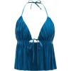 imageVerdusa Womens Tie Front Deep V Neck Sleeveless Split Crop Halter TopSatin Teal Blue