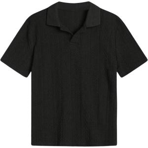 imageVerdusa Boys Casual Shirt Tops Short Sleeve Collar Textured Tee ShirtsBlack