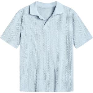 imageVerdusa Boys Casual Shirt Tops Short Sleeve Collar Textured Tee ShirtsBlue