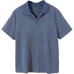 imageVerdusa Boys Casual Shirt Tops Short Sleeve Collar Textured Tee ShirtsDusty Blue