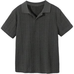 imageVerdusa Boys Casual Shirt Tops Short Sleeve Collar Textured Tee ShirtsGrey