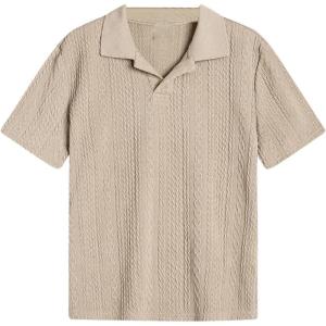 imageVerdusa Boys Casual Shirt Tops Short Sleeve Collar Textured Tee ShirtsKhaki