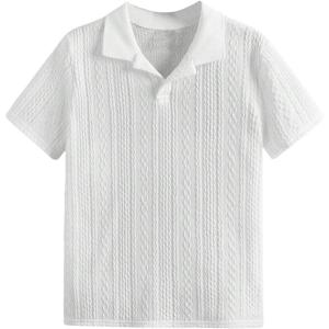 imageVerdusa Boys Casual Shirt Tops Short Sleeve Collar Textured Tee ShirtsWhite