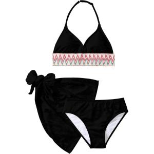 imageVerdusa Girls 3 Piece Halter Bikini Sets Bathing Suit with Cover Up SkirtBlack